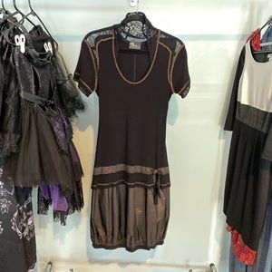 VTG Beate Heyman Street Couture black and bronze metallic drop waist dress